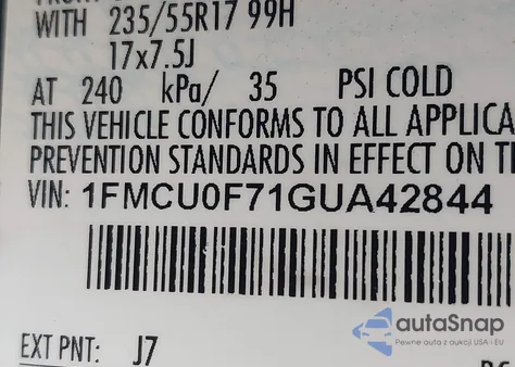 2016 Ford Escape S from USA, damaged, VIN 1FMCU0F71GUA42844